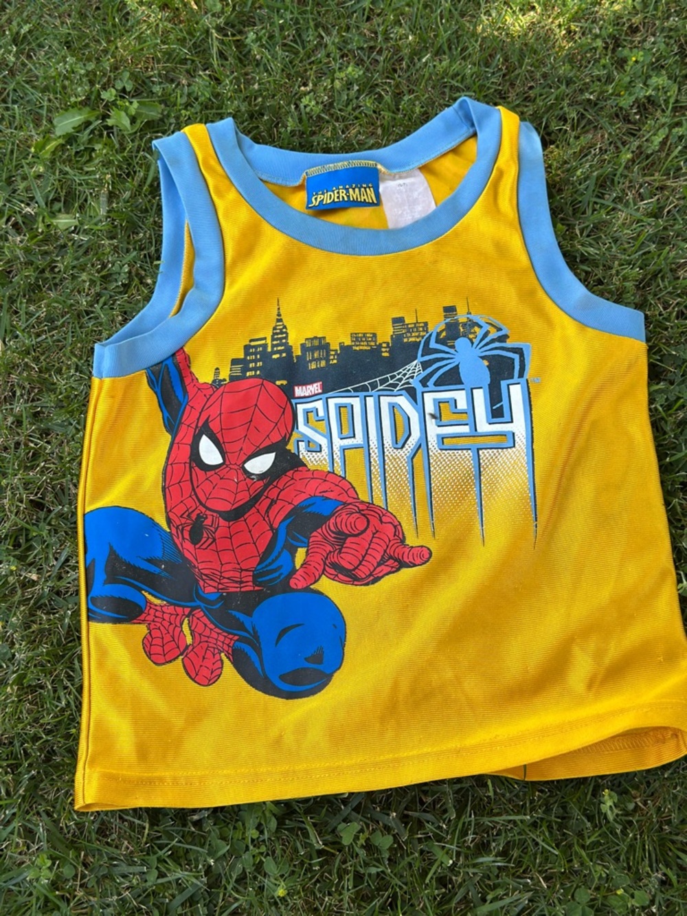 Marvel Spider-Man Yellow & Light Blue Ringer Tank